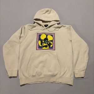 Obey Hoodie Size Large Creme Tan Graphic Flower Streetwear Casual Fall Outdoor